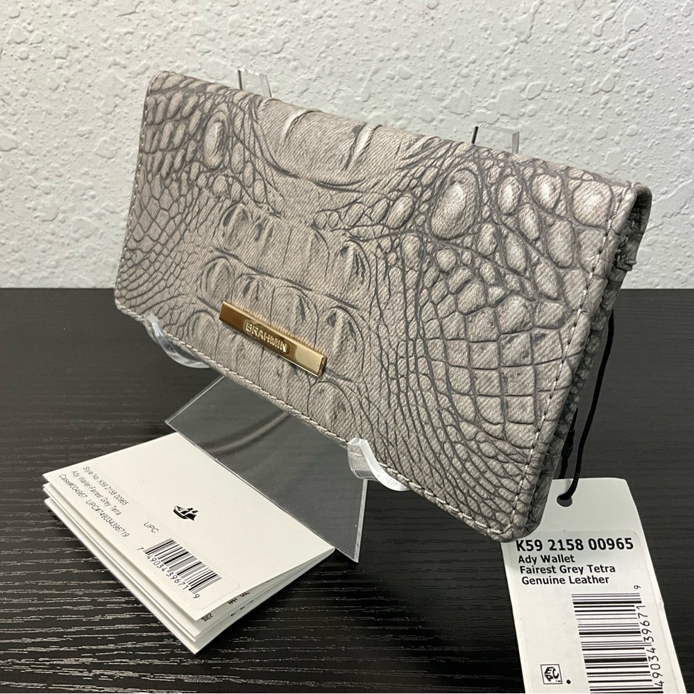 Brahmin Ady FAIREST GREY TETRA slim Leather Wallet NWT - Picture 4 of 7